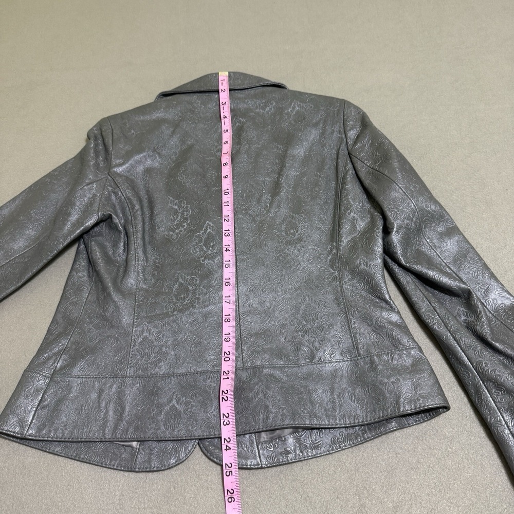 Vtg Womens leather blazer jacket S Textured Steampunk Coat Gunmetal Western Y2K - Picture 7 of 16